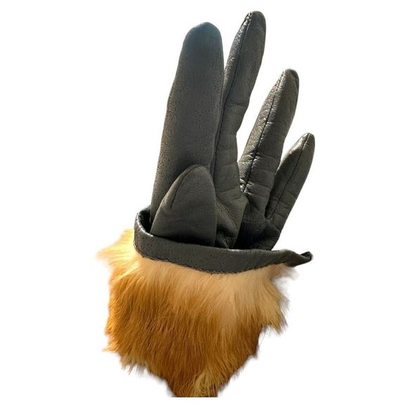 Accessories - Genuine Leather Furry Grey Gloves for women's size M